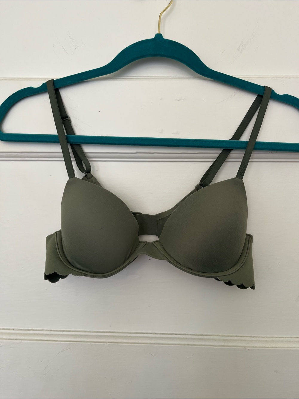 aerie Olive Green Scallop Edge Lightly-Lined Bra